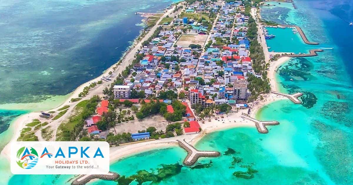 Aerial view of a Maldives island, a popular visa on arrival destination