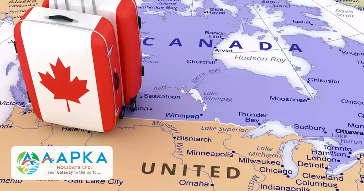 Suitcase with Canadian flag on a map of Canada, Canada study permit